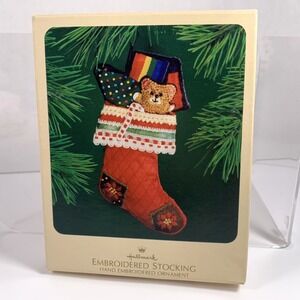 Hallmark 1983 Vintage Keepsake Ornament Hand Embroidered Stocking